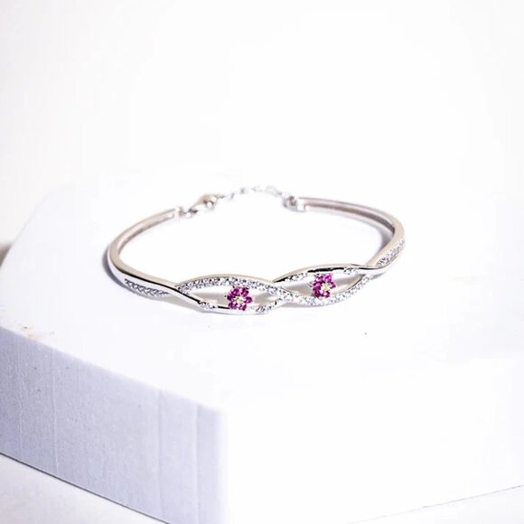 Sterling Silver 925 Flower Bangle with Adorable Eye Design - Picture 4 of 5